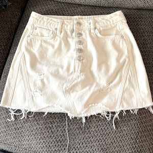 We The Free Skirt in Cream Sz. 27 Distressed Denim